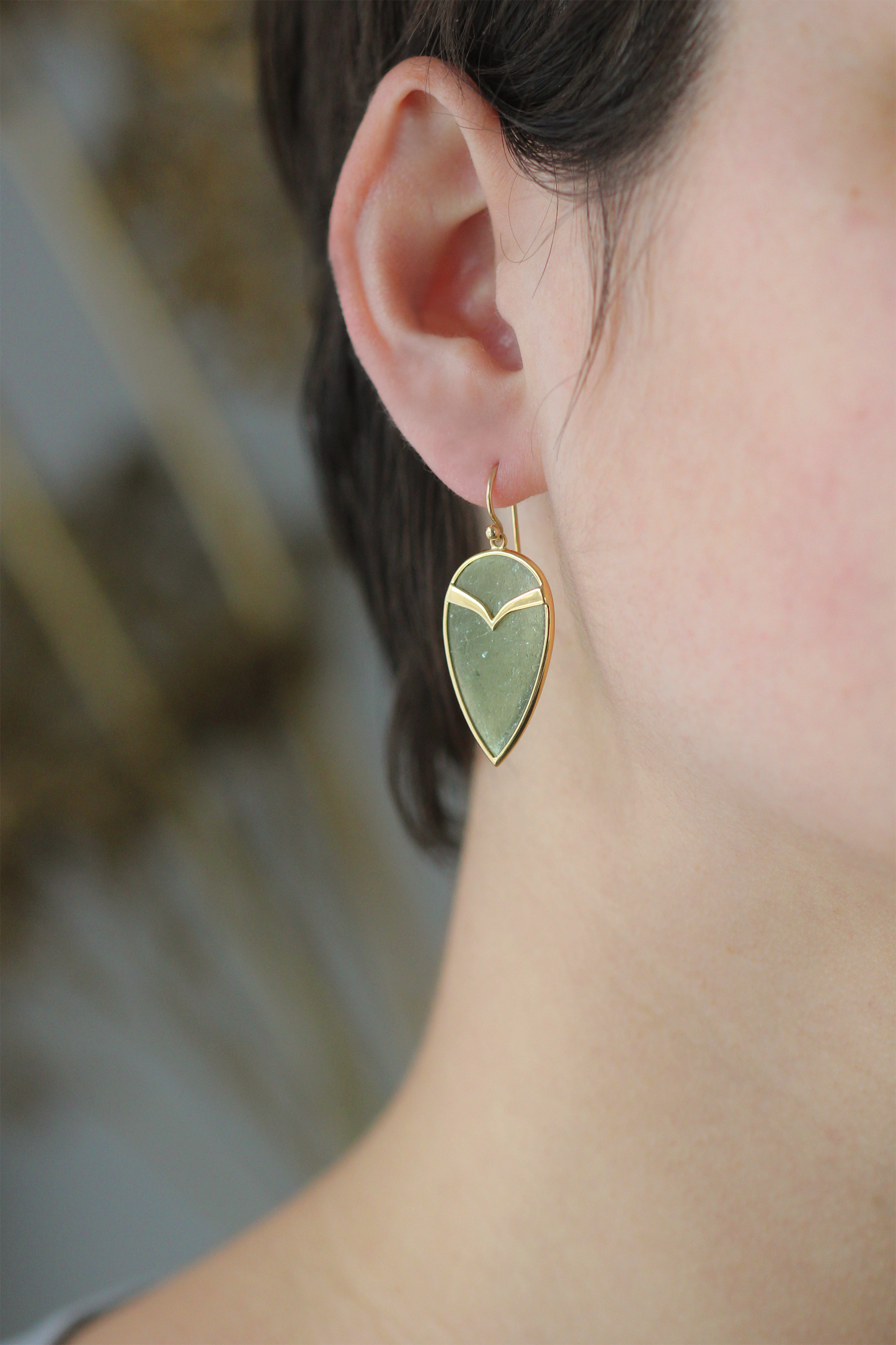 Owl Earrings in Green Tourmaline and 18k Gold
