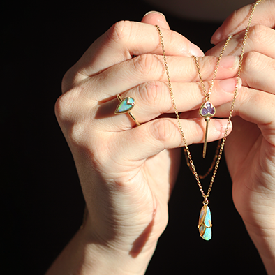 Owl Ring in Opal Doublet and 18k Gold