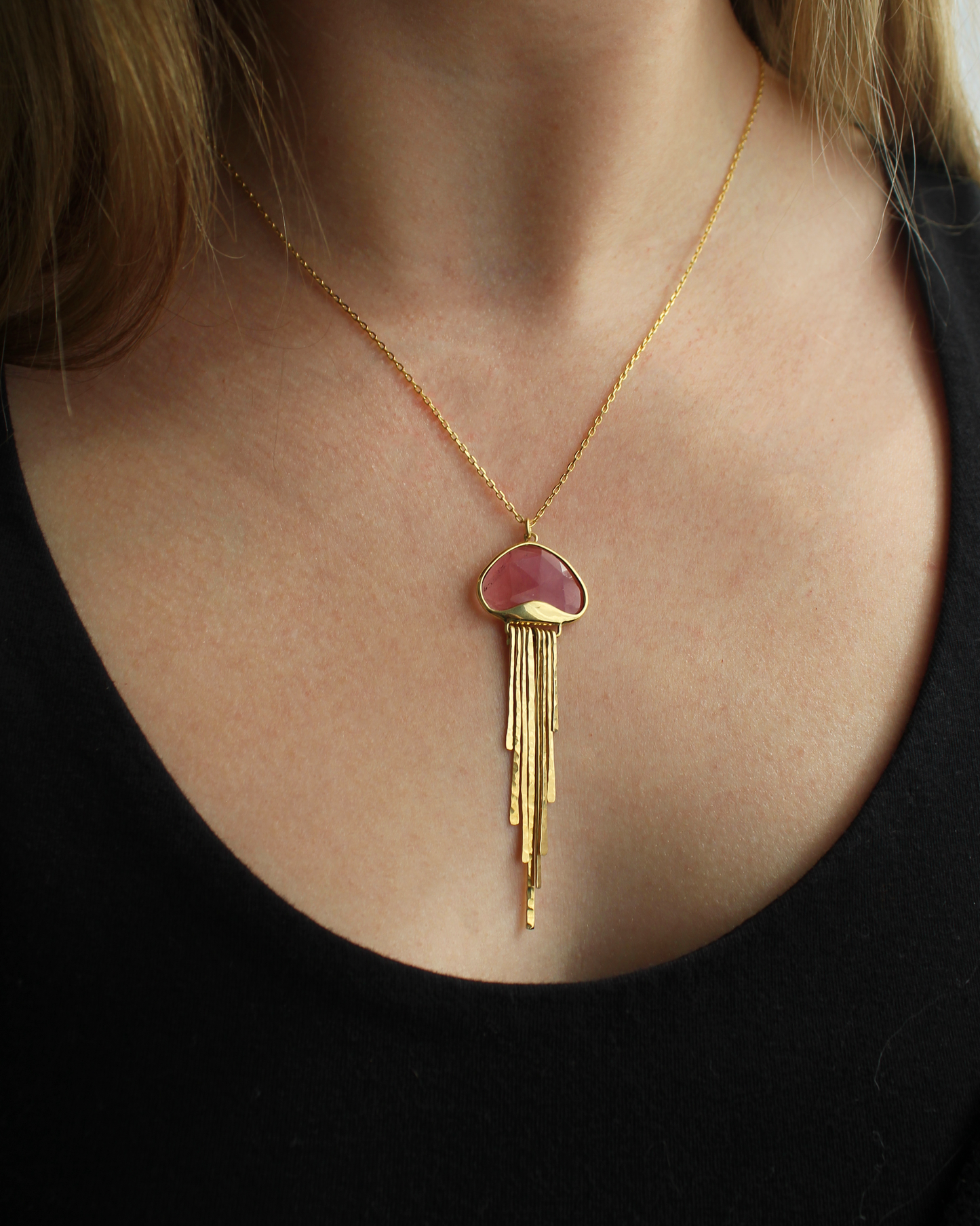 Jellyfish Necklace in Pink Tourmaline and 18k Gold