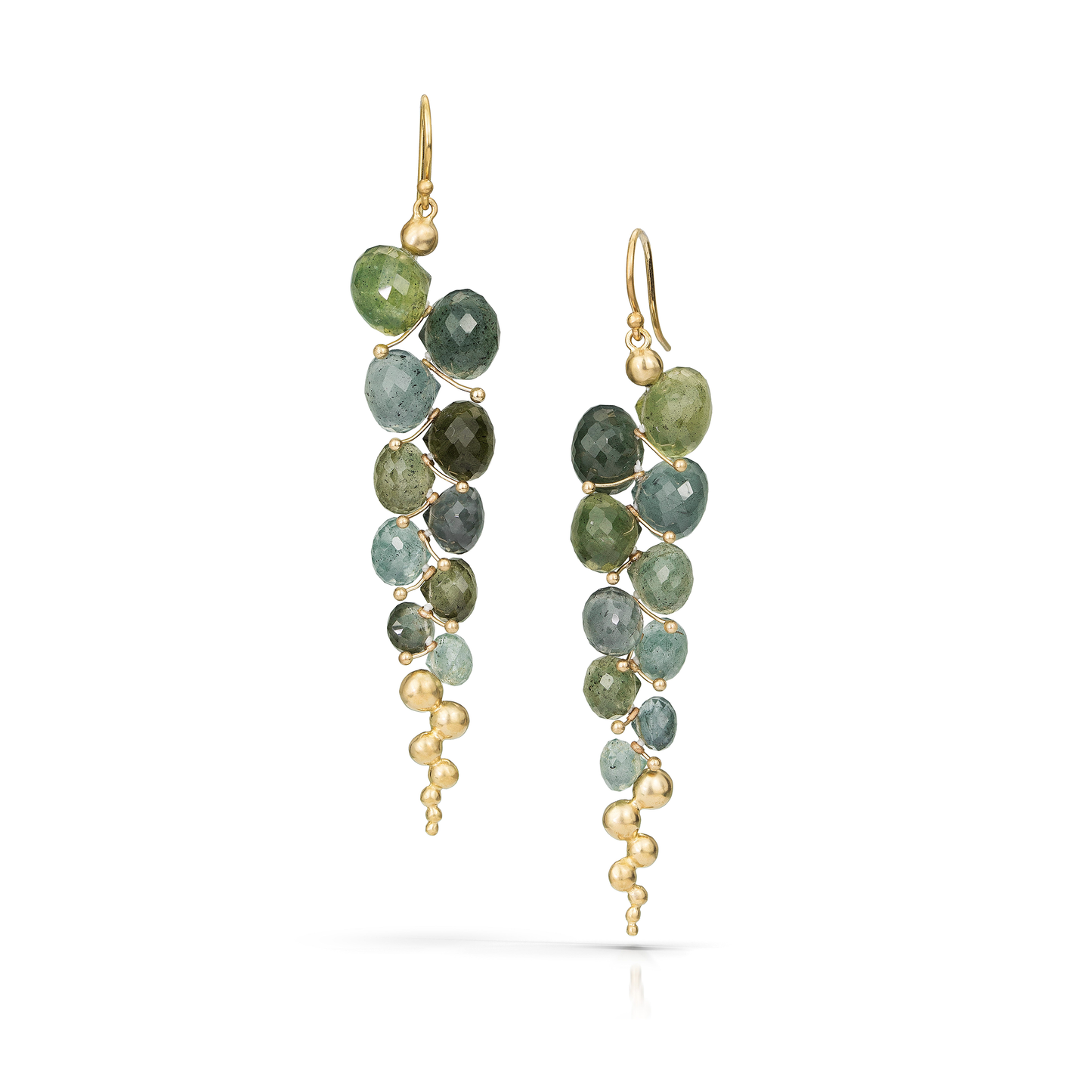 Large Caviar Earrings in Moss Aquamarine and 14k Gold