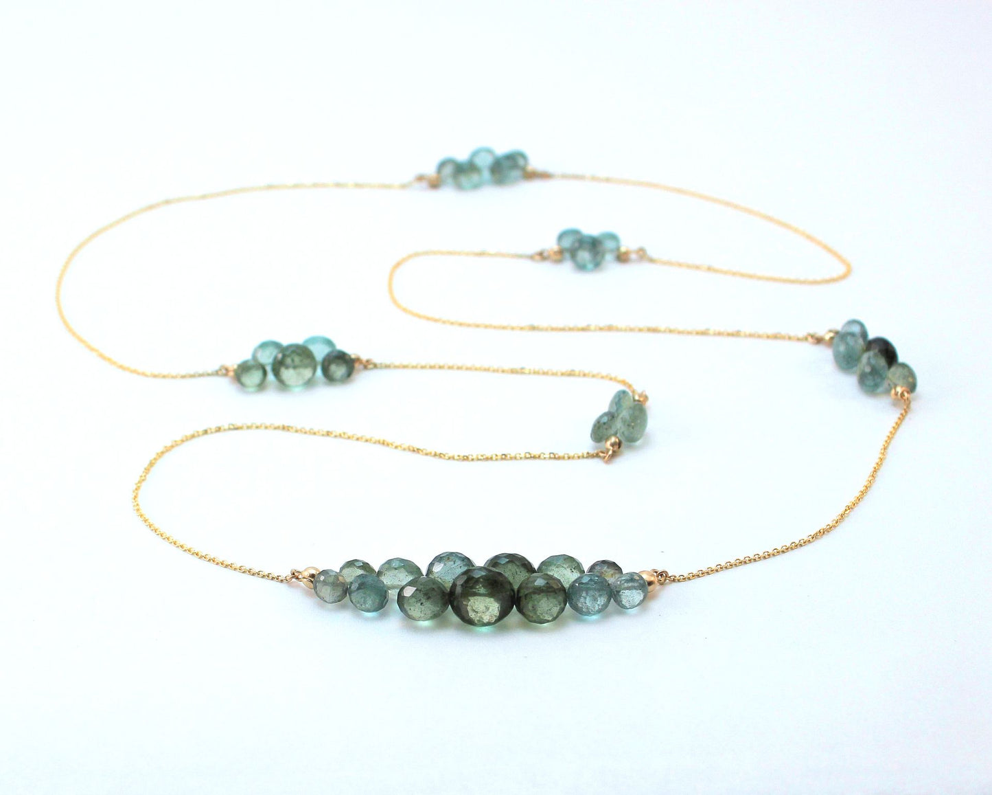 Caviar Eternity Necklace in Moss Aquamarine and 14k Gold