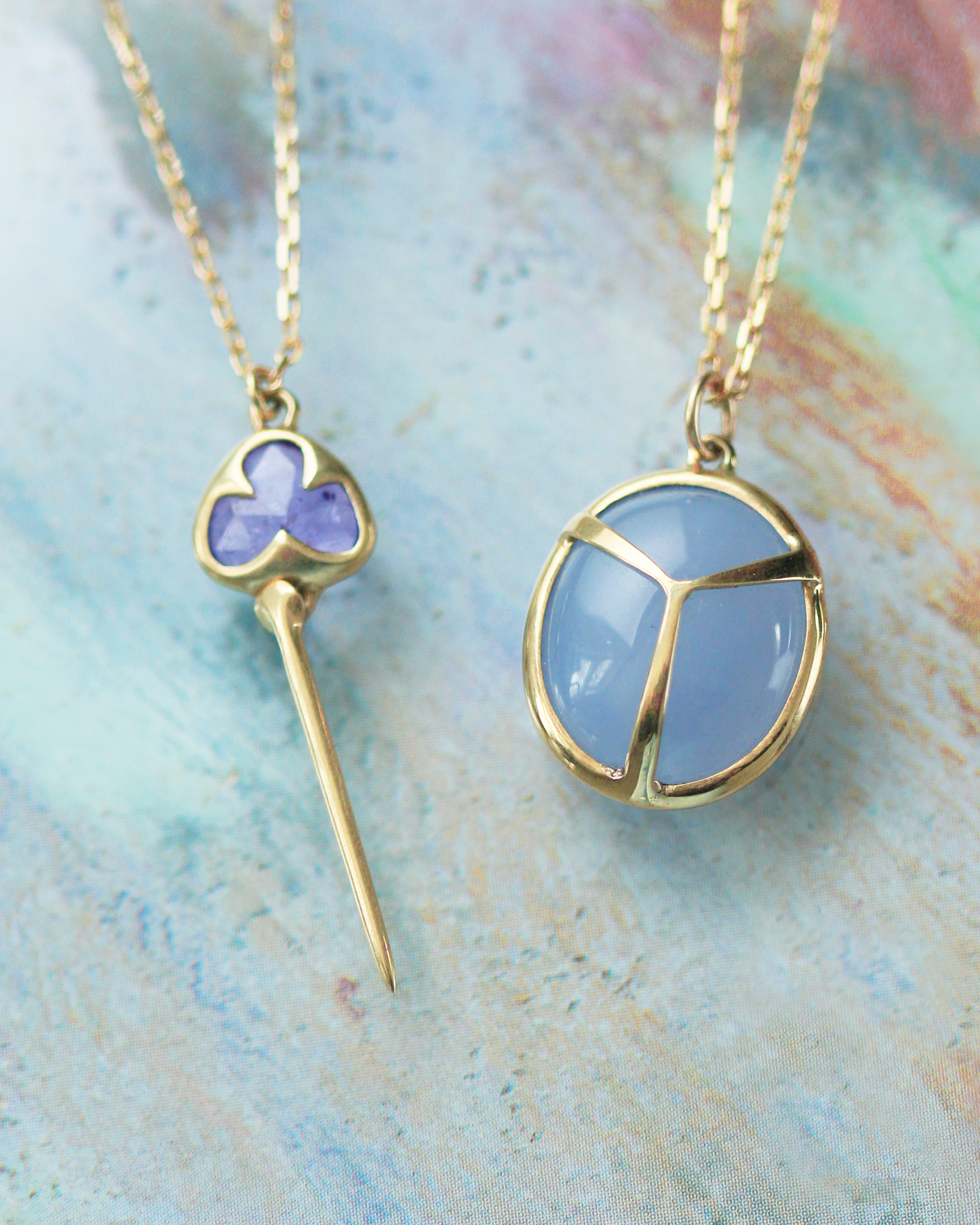 Lucky Scarab Charm in Chalcedony and 14k Gold