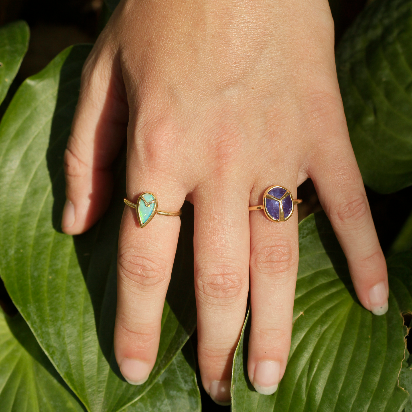 Hand wearing two rings