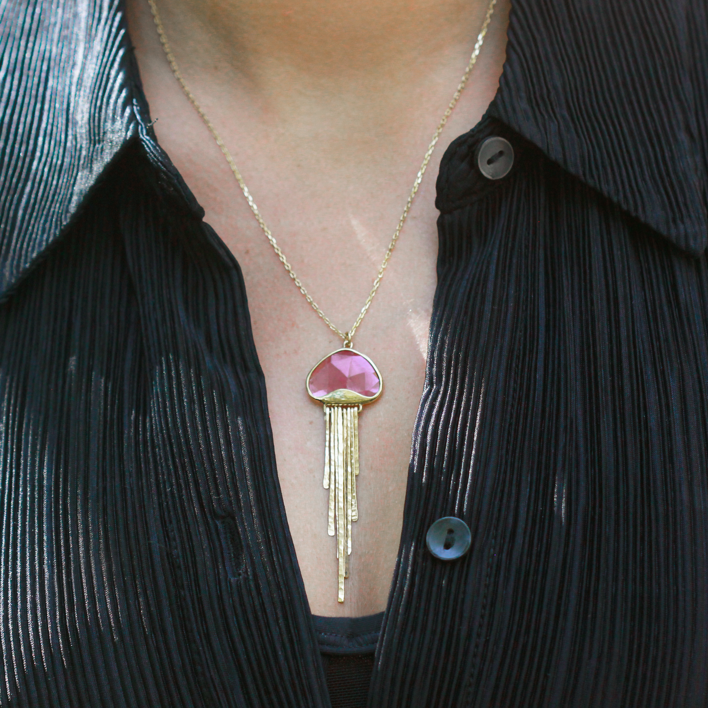 Jellyfish Necklace in Pink Tourmaline and 18k Gold