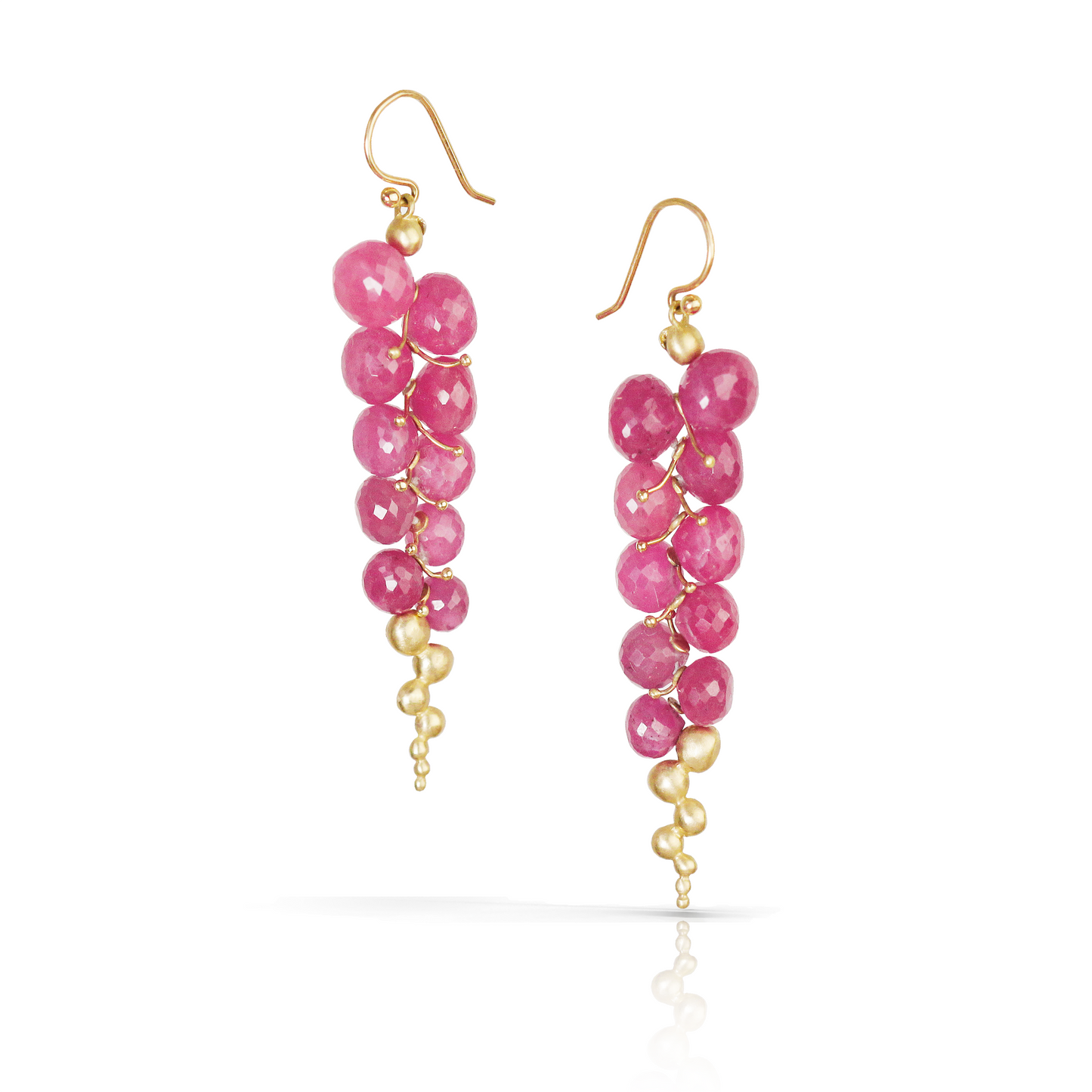Large Caviar Earrings in Ruby and 14k Gold