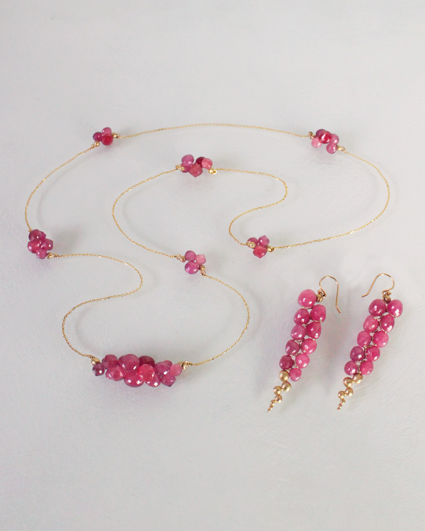Large Caviar Earrings in Ruby and 14k Gold