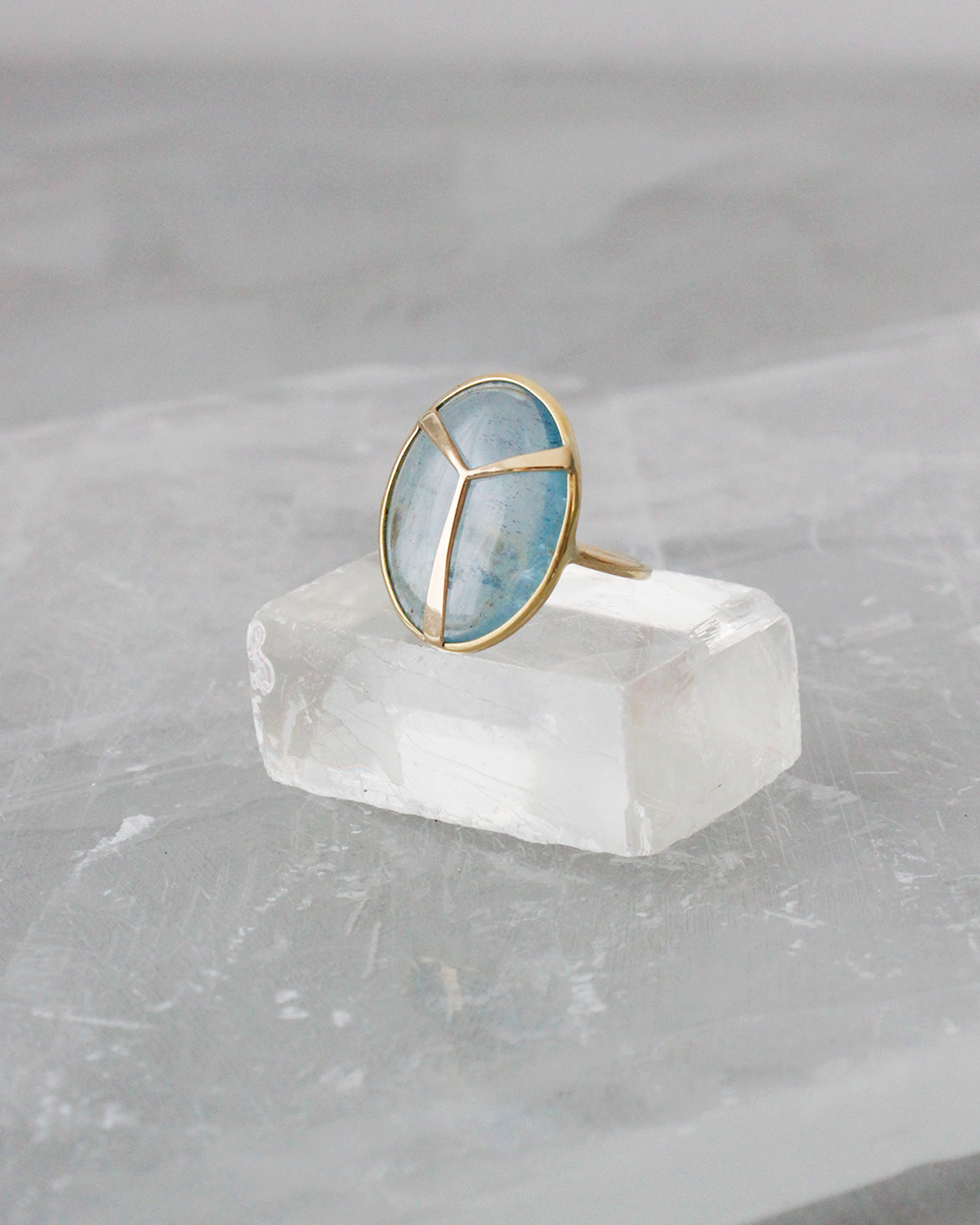 Lucky Scarab Ring in Aquamarine and 14k Gold