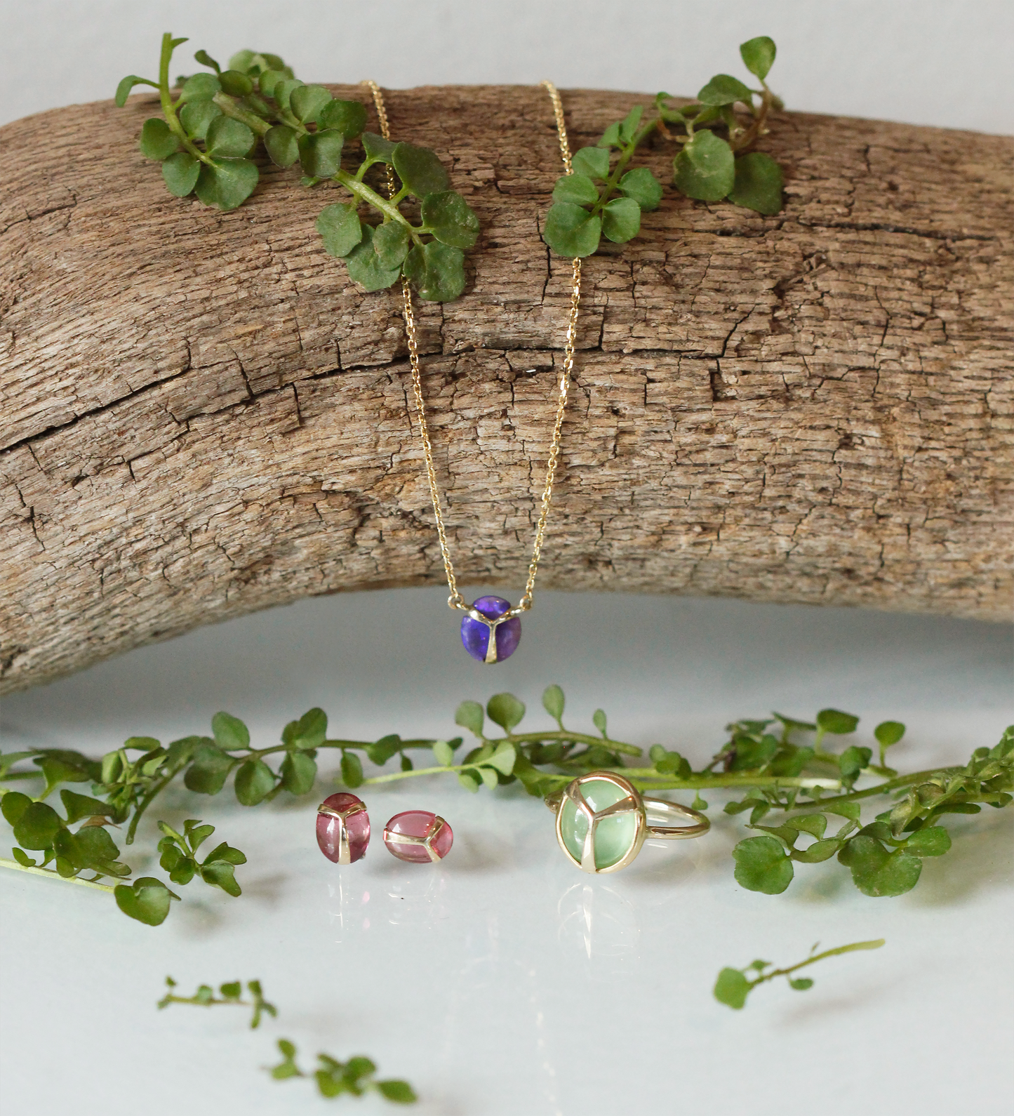 Lucky Scarab Necklace in Black Opal and 14k Gold