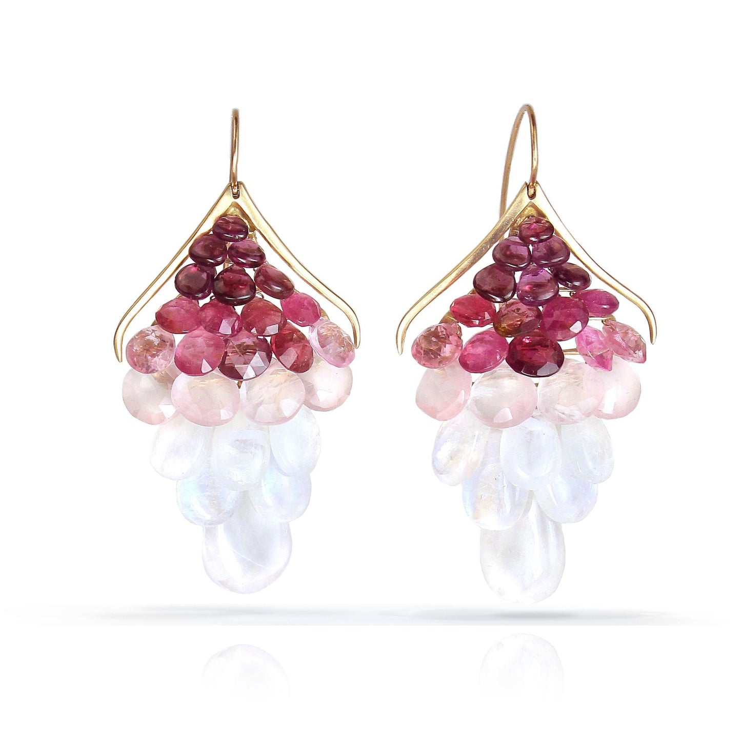 Large Plumage Earrings featuring handpicked ombre gemstones, and elongated ear wires.