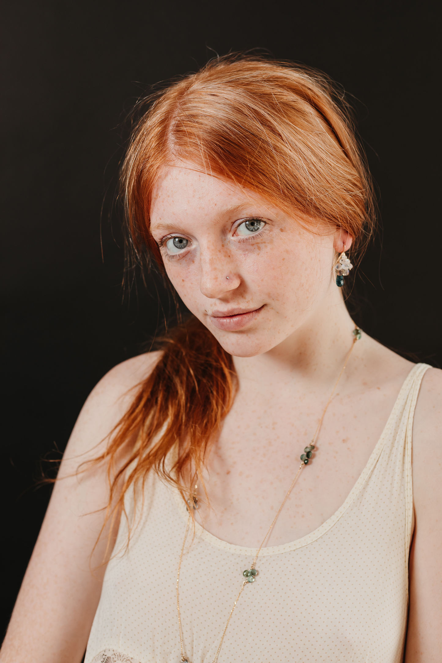 Caviar Eternity Necklace in Moss Aquamarine and 14k Gold