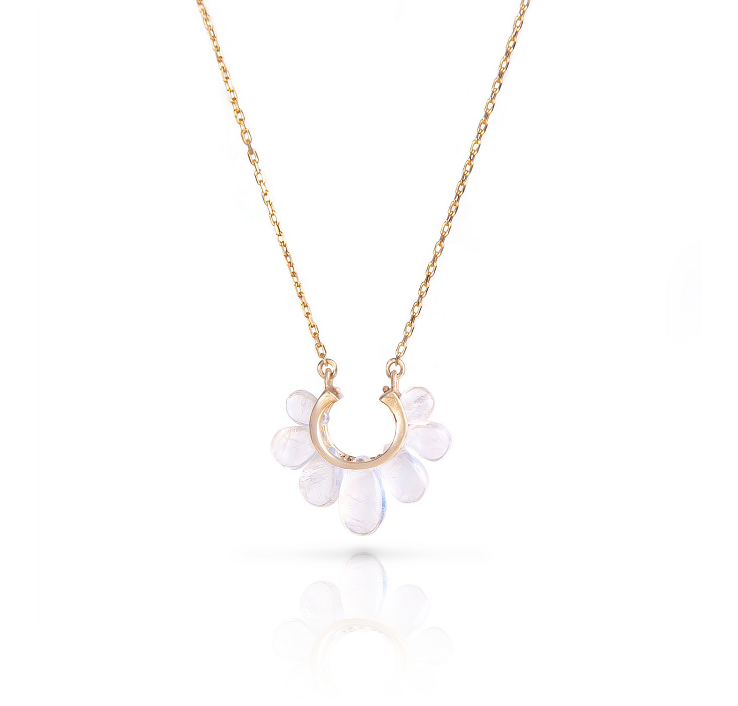 Small Peacock Pendant in Rainbow Moonstone and 14k gold