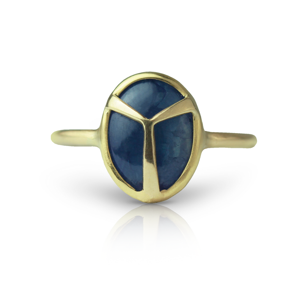 Lucky Scarab Ring in Blue Sapphire & 14k Gold