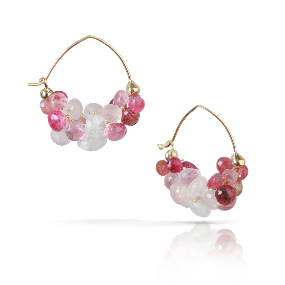 
                  
                    Cloud Hoop Earrings in Pink Tourmaline, Rose Quartz, & 14k Gold
                  
                