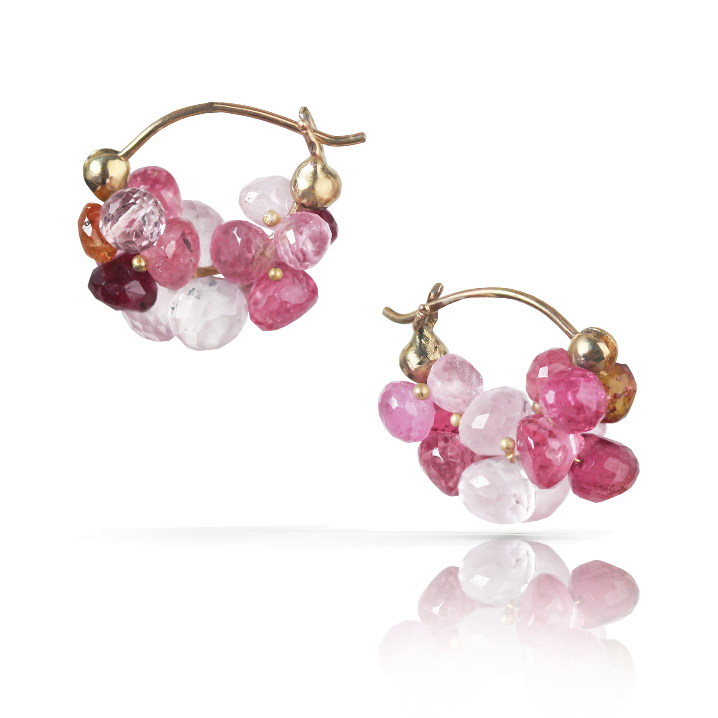 
                  
                    Cloud Huggie Earrings in Pink Tourmaline, Rose Quartz, & 14k Gold
                  
                