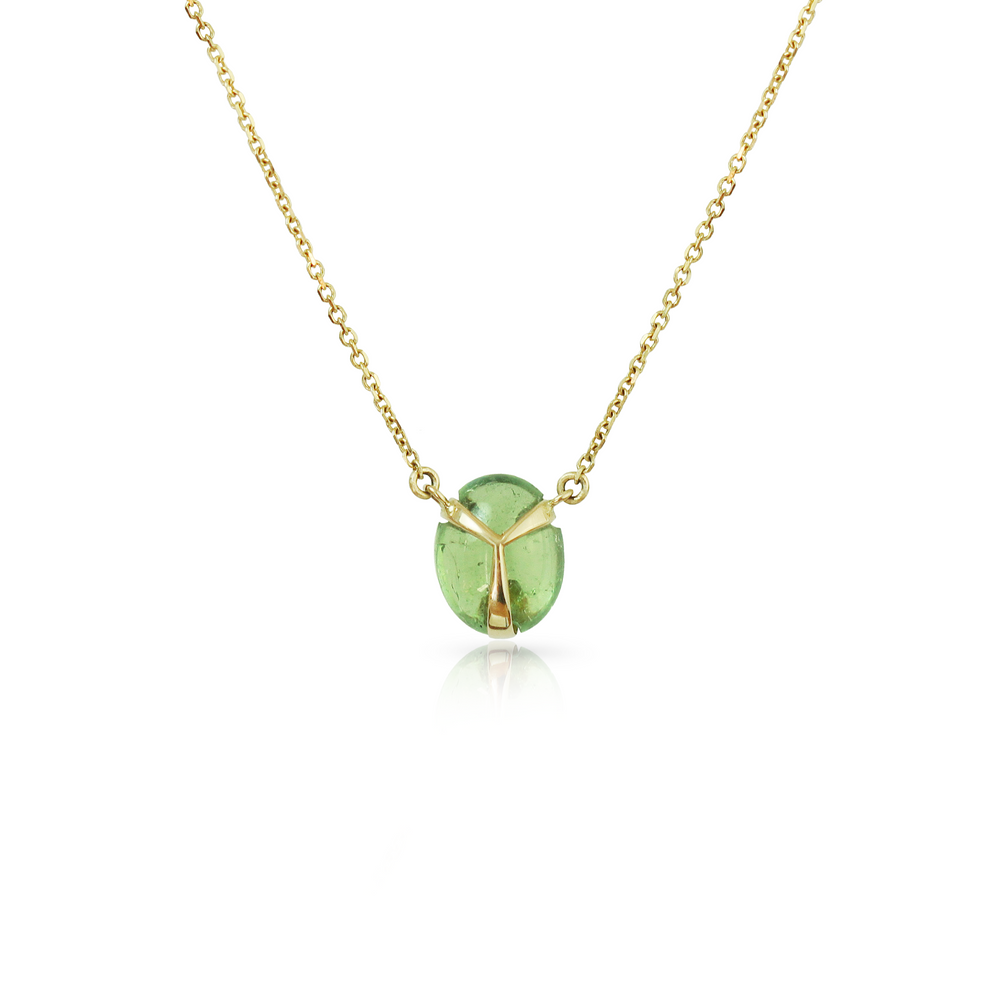 Lucky Scarab Pendant in Green Tourmaline & 14k Gold