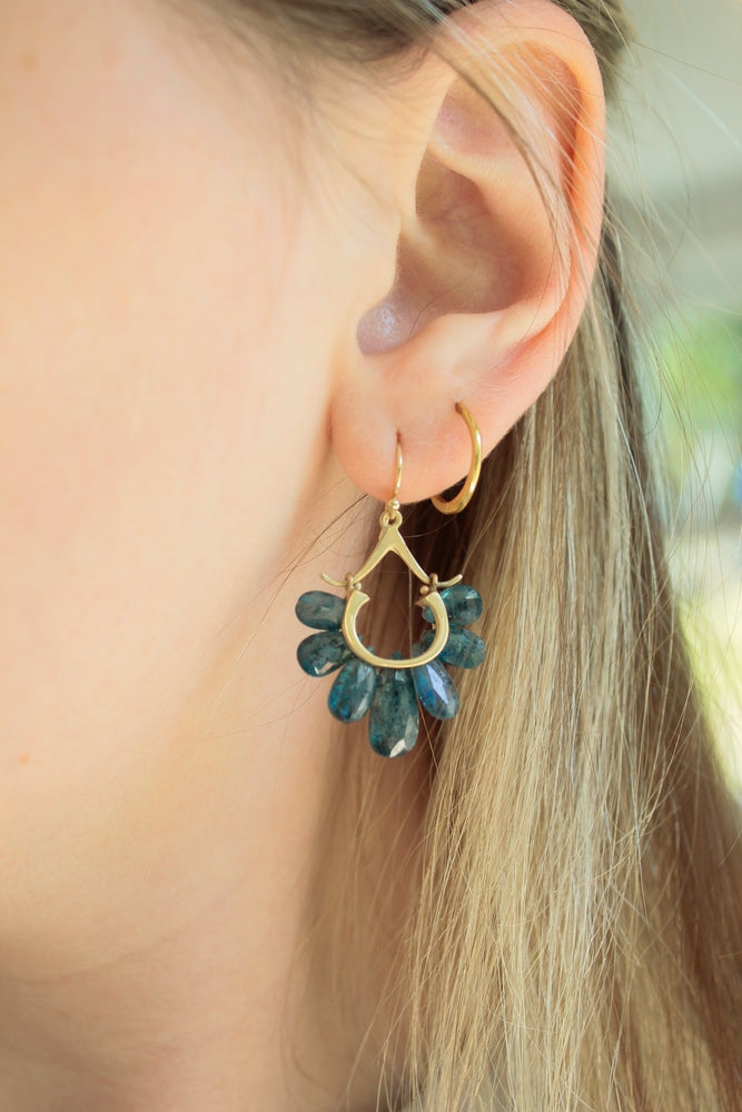 
                  
                    Small Peacock Earrings in Orissa Kyanite and 14k Gold
                  
                