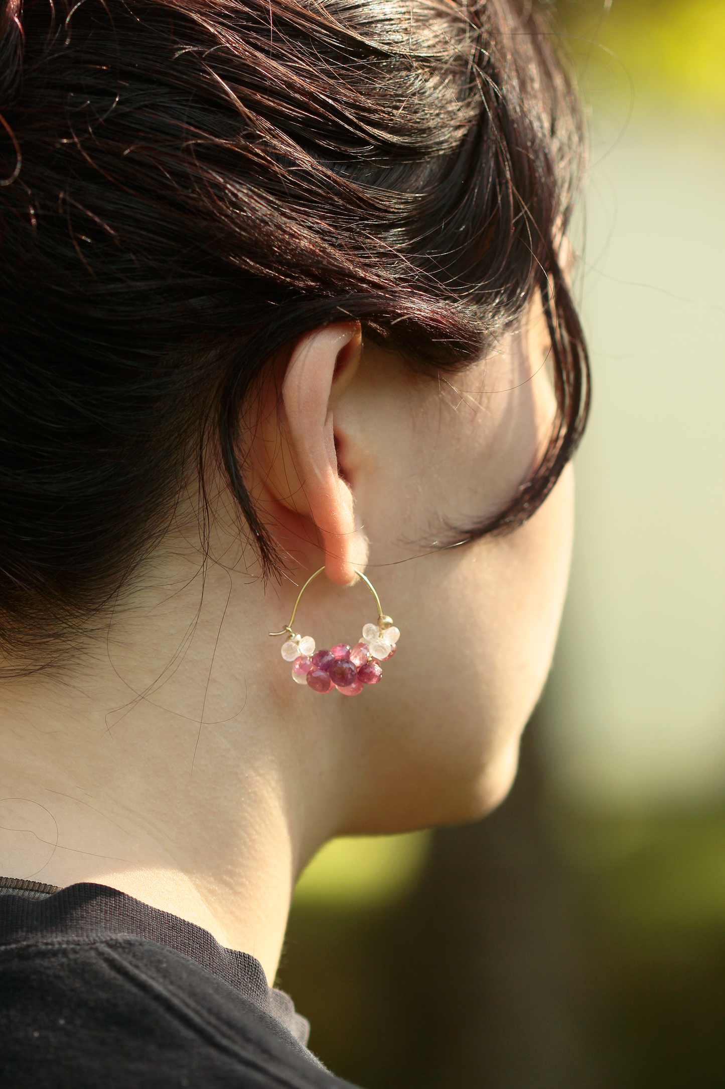 
                  
                    Cloud Hoop Earrings in Pink Tourmaline, Rose Quartz, & 14k Gold
                  
                