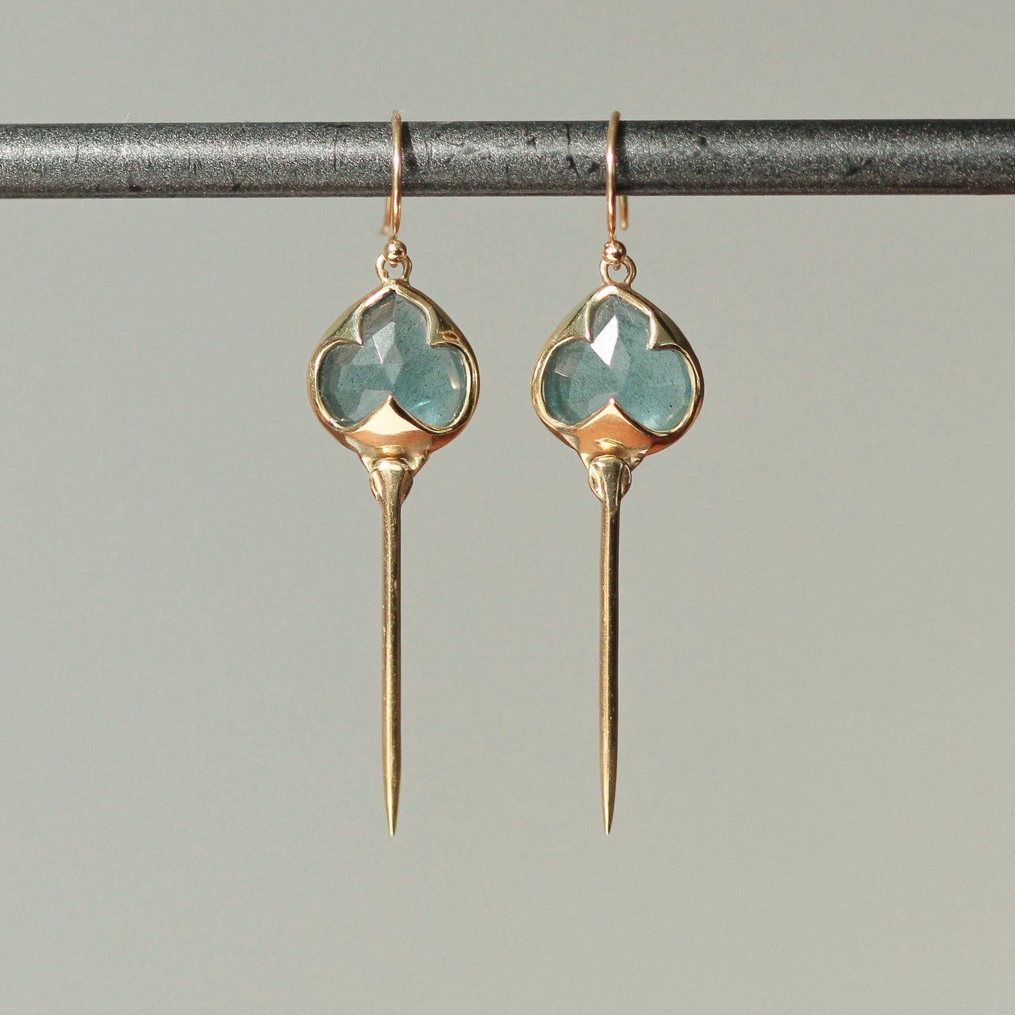 
                  
                    Stingray Earrings in Moss Aquamarine and 18k Gold
                  
                