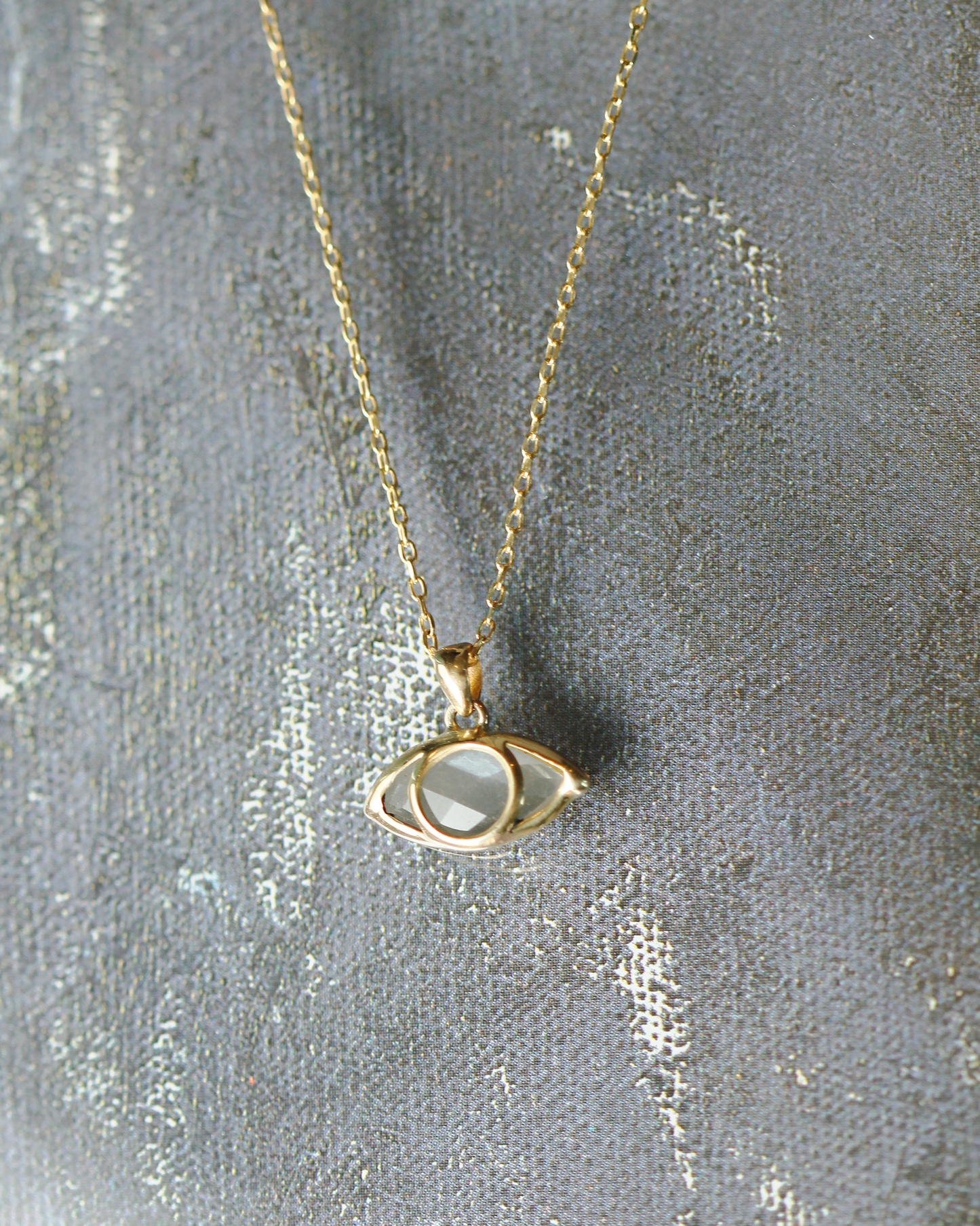 
                  
                    Third Eye Necklace in Grey Moonstone and 18k Gold
                  
                