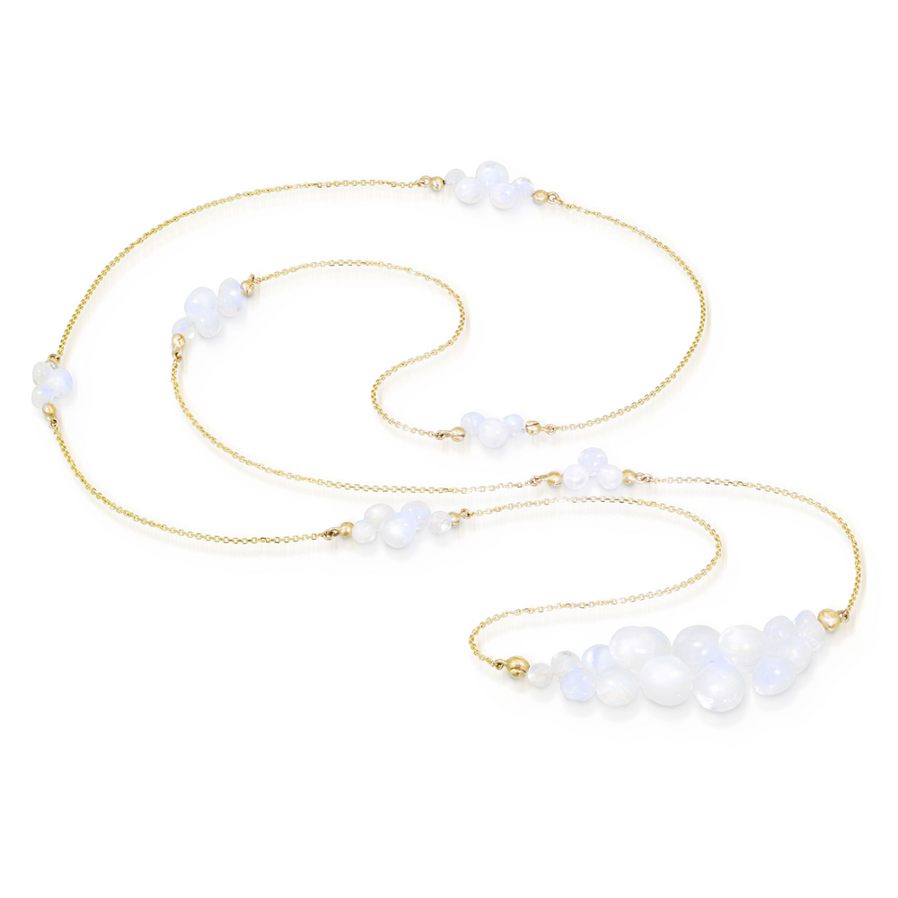 Caviar Eternity Necklace in Rainbow Moonstone and 14k Gold