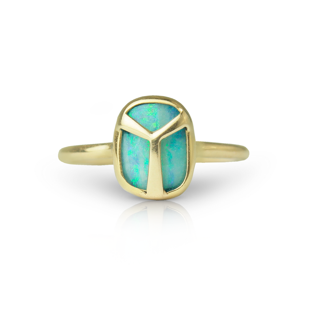 Lucky Scarab Ring in Square Opal & 14k Gold