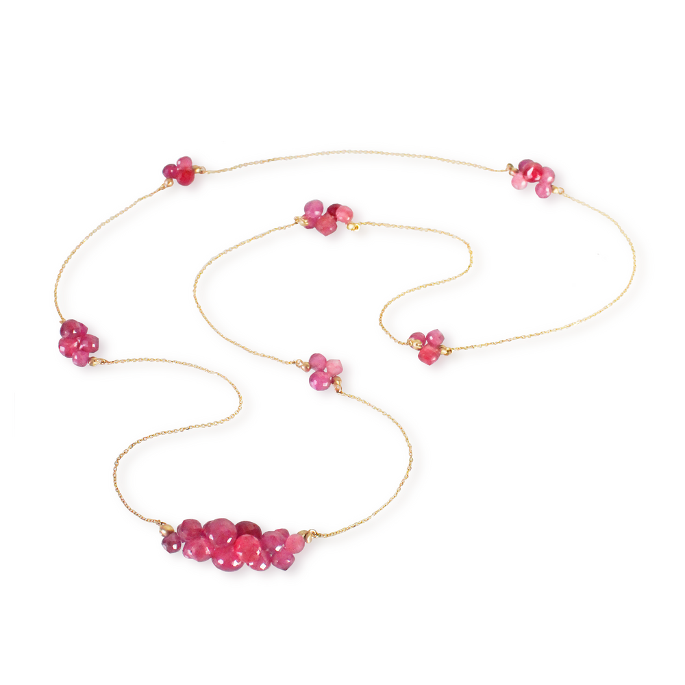 Caviar Eternity Necklace in Ruby and 14k Gold