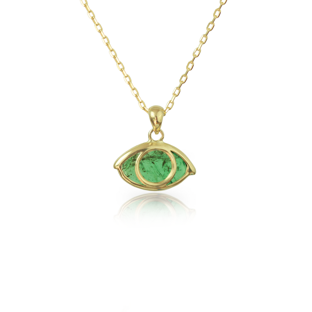Third Eye Necklace in Emerald and 18k Gold