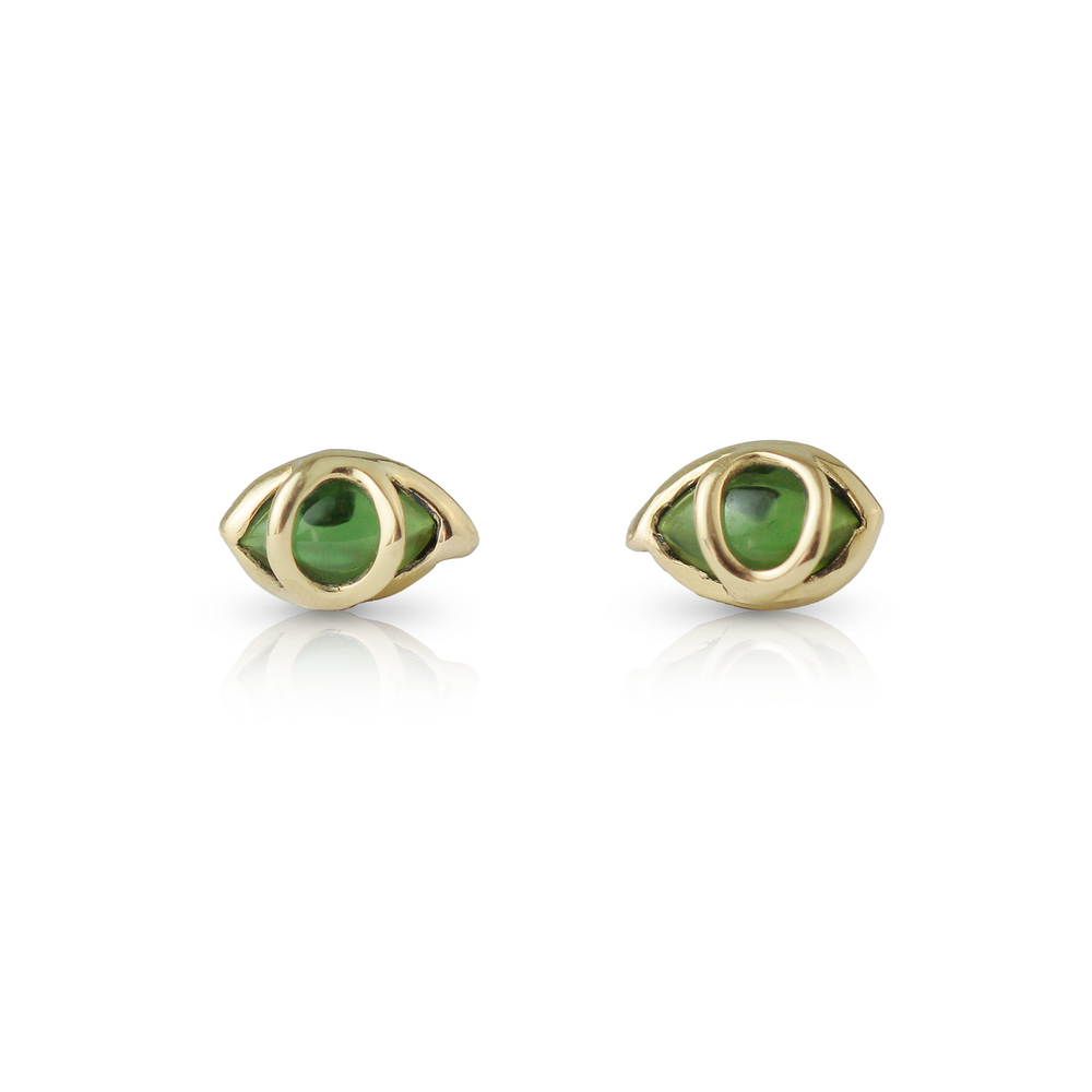 Third Eye Stud Earrings in Green Tourmaline & 18k Gold