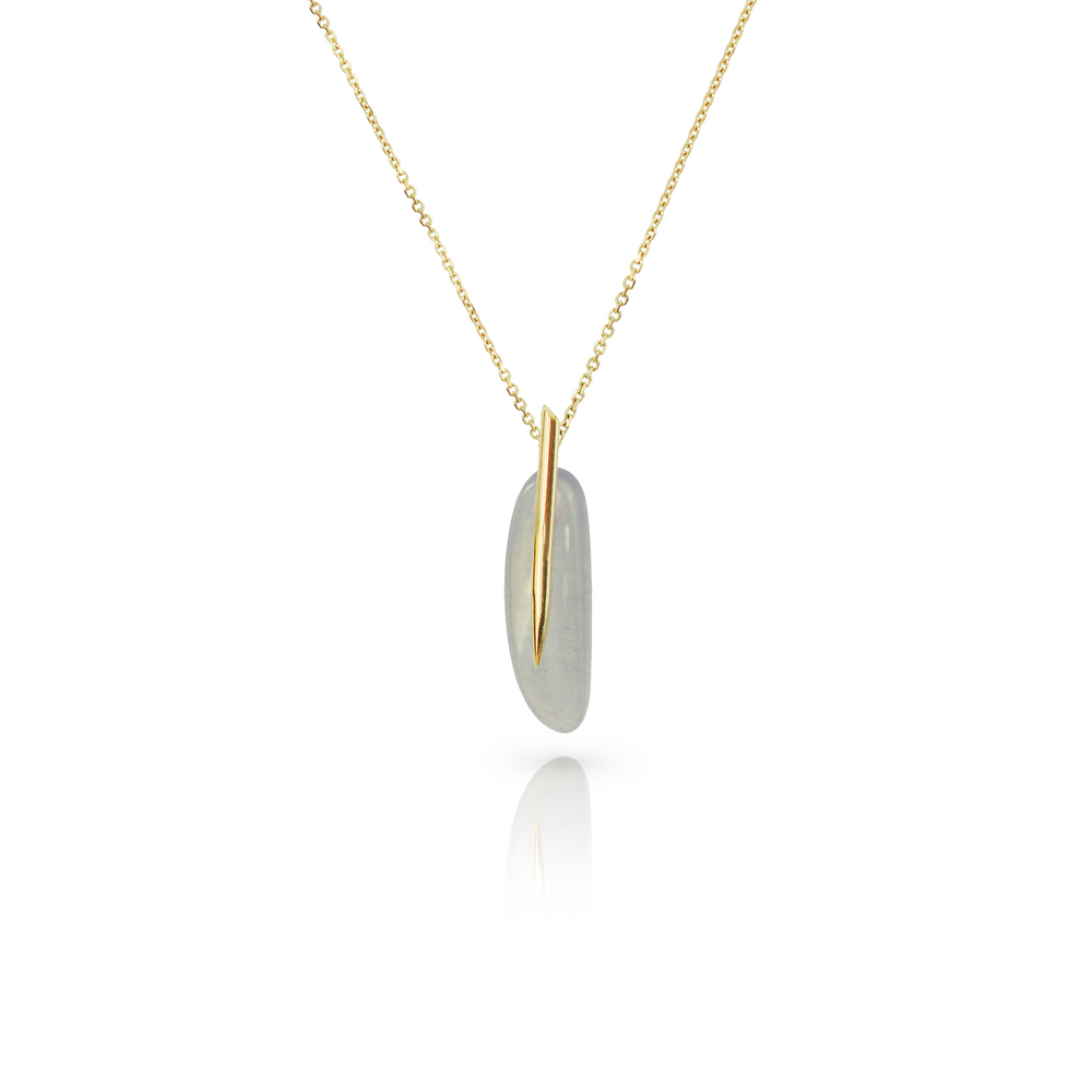 Feather Pendant in Grey Moonstone & 18k Gold