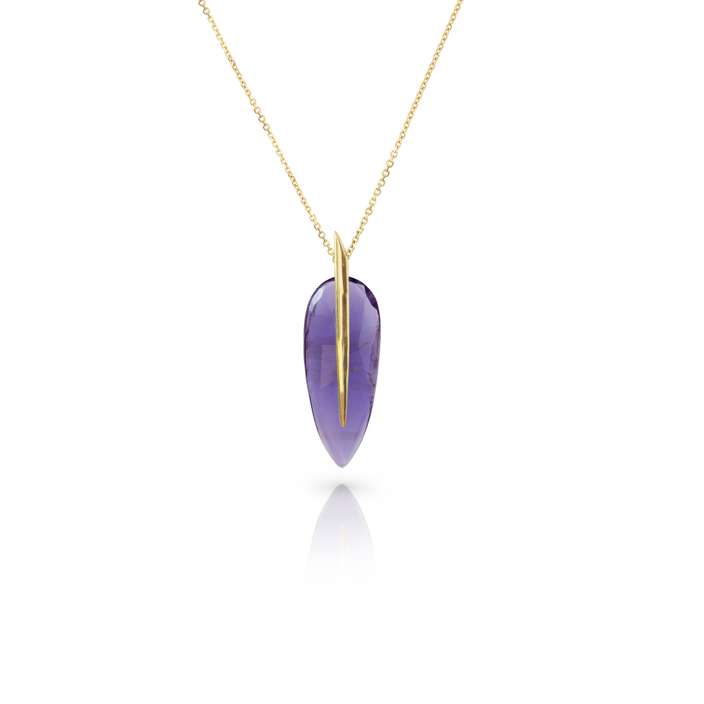 Feather Pendant in Iolite & 18k Gold