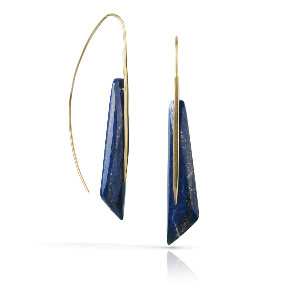 Feather Earrings in Lapis Lazuli & 18k Gold