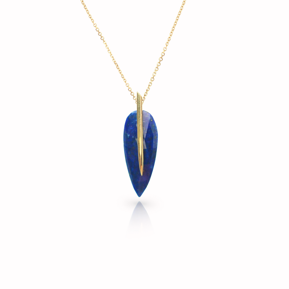 Feather Pendant in Lapis Lazuli & 18k Gold