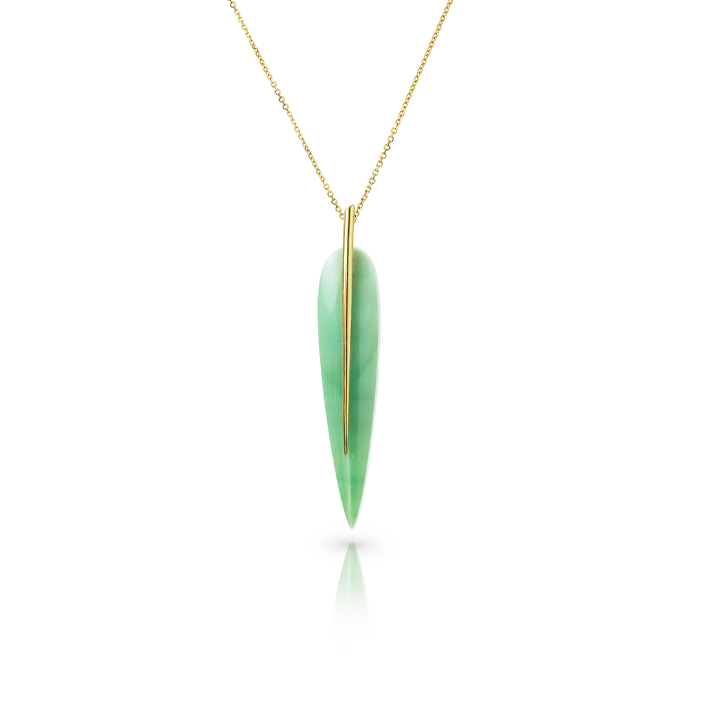 Feather Pendant in Opalized Fossilized Wood & 18k Gold