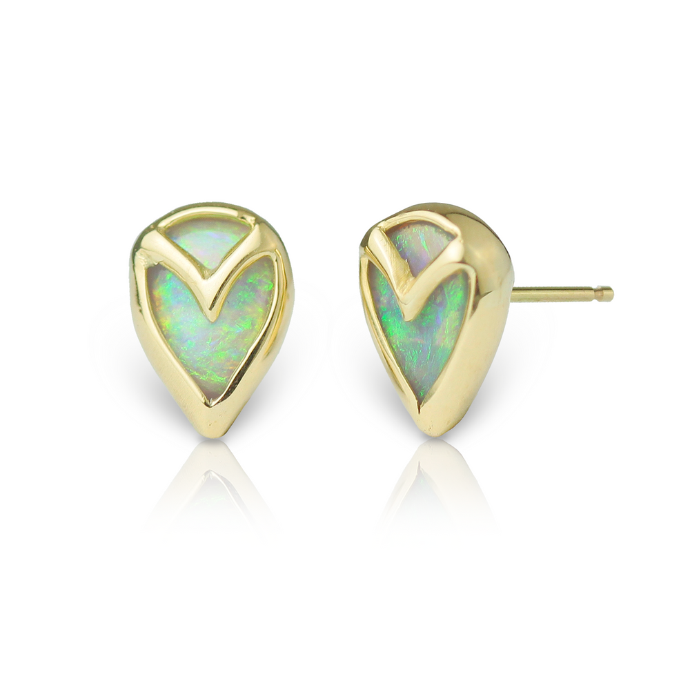 Owl Stud Earrings in Opal and 18k Gold