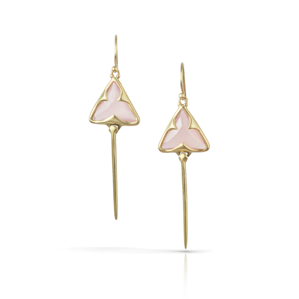 Stingray Earrings in Pink Chalcedony and 18k Gold