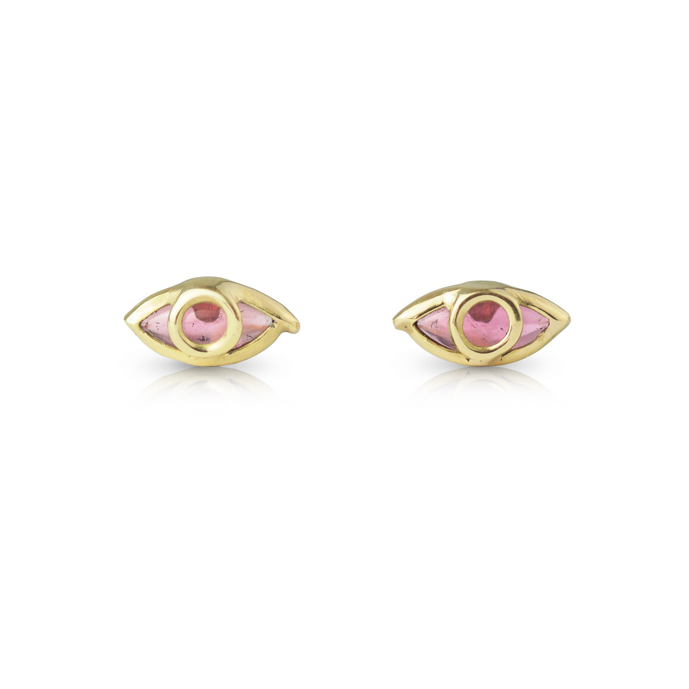 Third Eye Stud Earrings in Pink Tourmaline & 18k Gold
