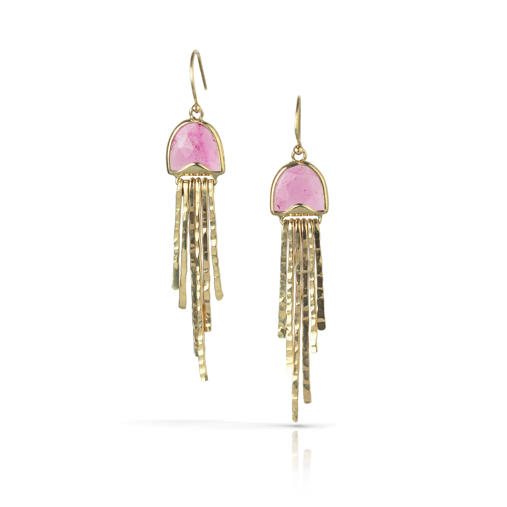 Jellyfish Earrings in Pink Tourmaline & 18k Gold