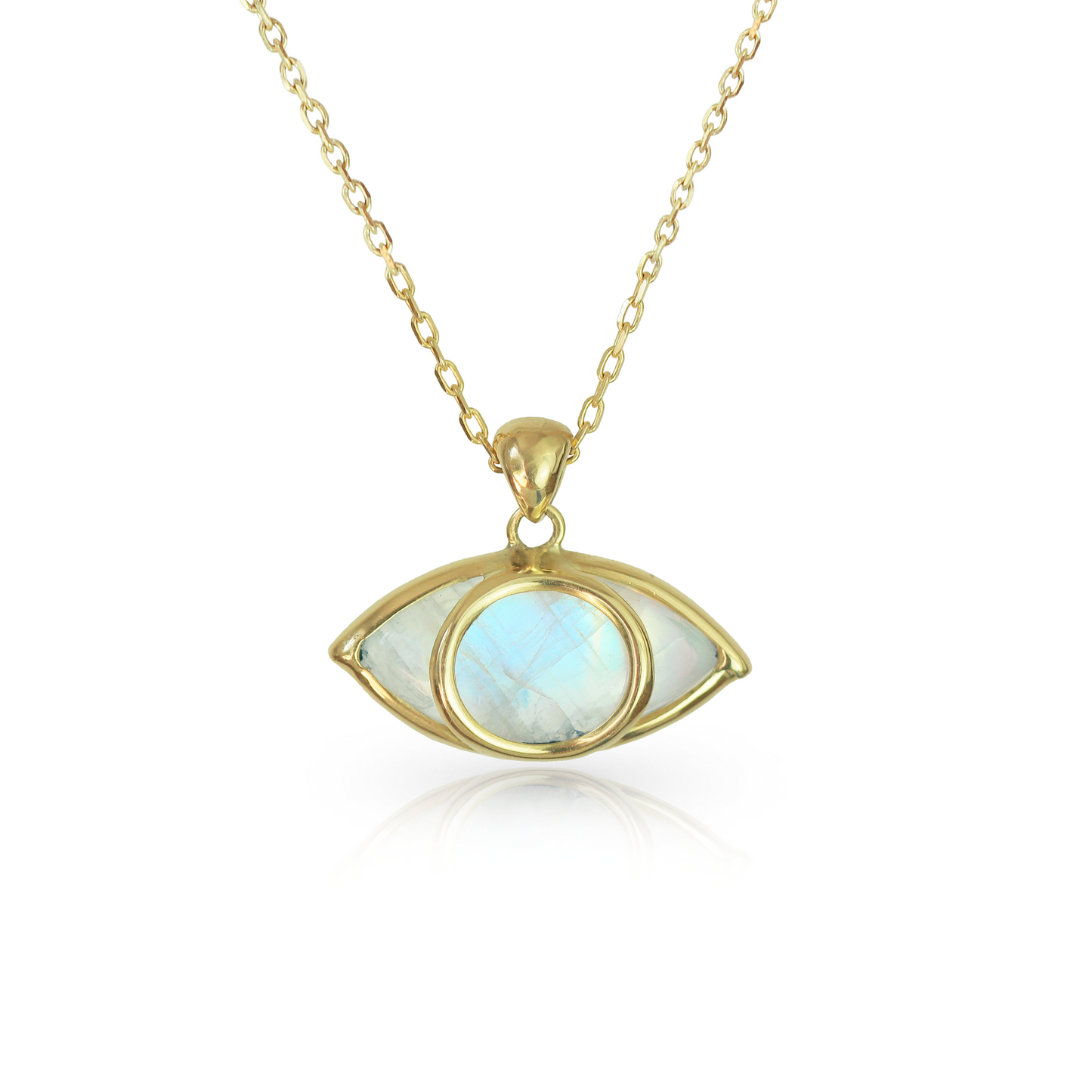 
                  
                    Third Eye Necklace in Rainbow Moonstone and 18k Gold
                  
                