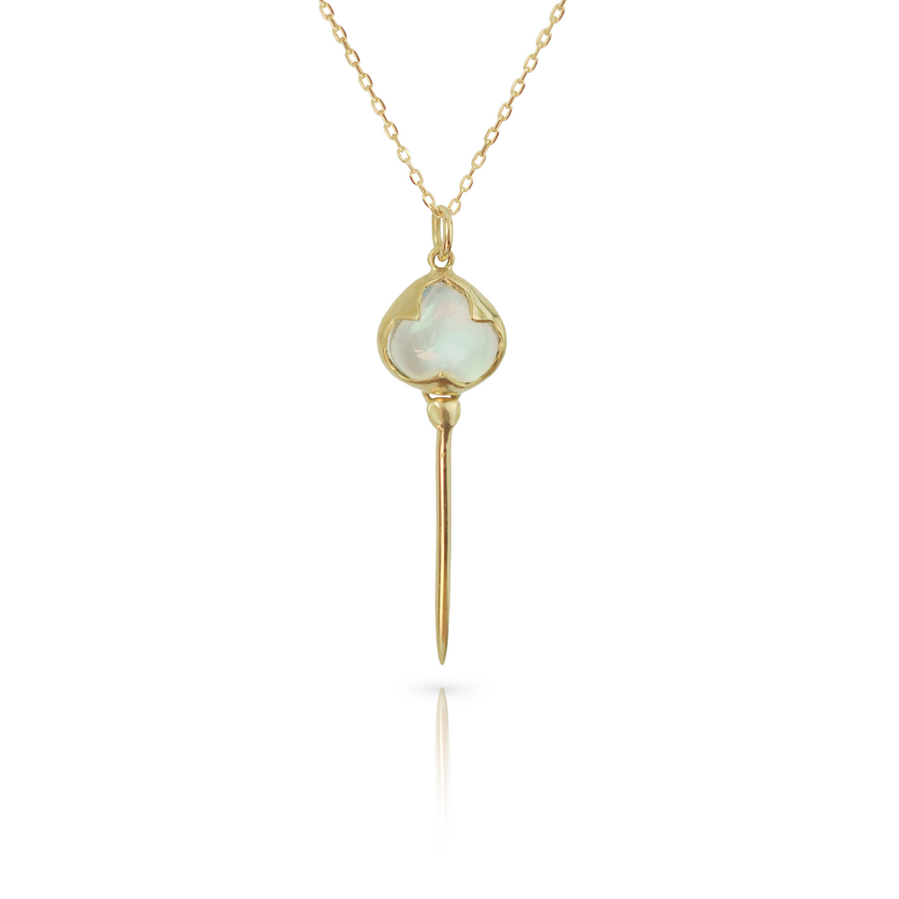 Stingray Necklace in Rainbow Moonstone and 18k Gold