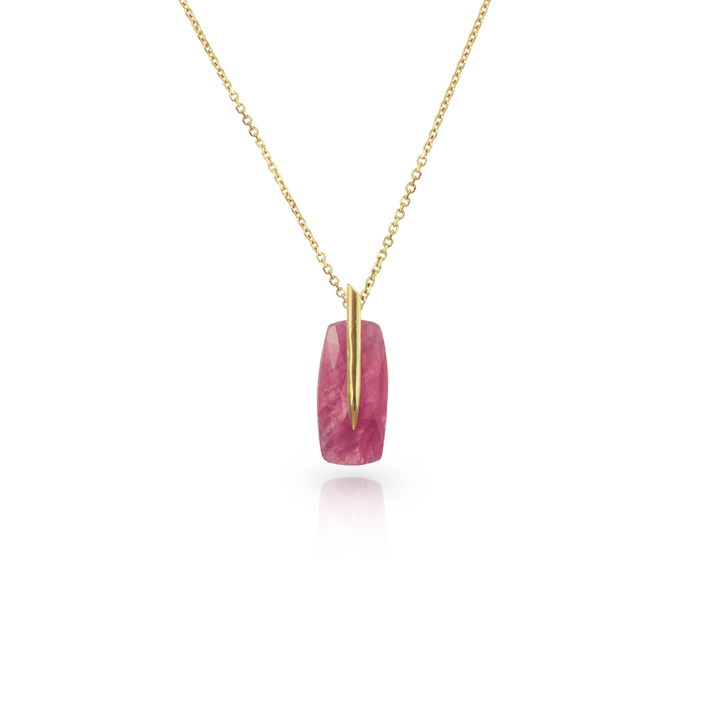 Feather Pendant in Pink Sapphire & 18k Gold