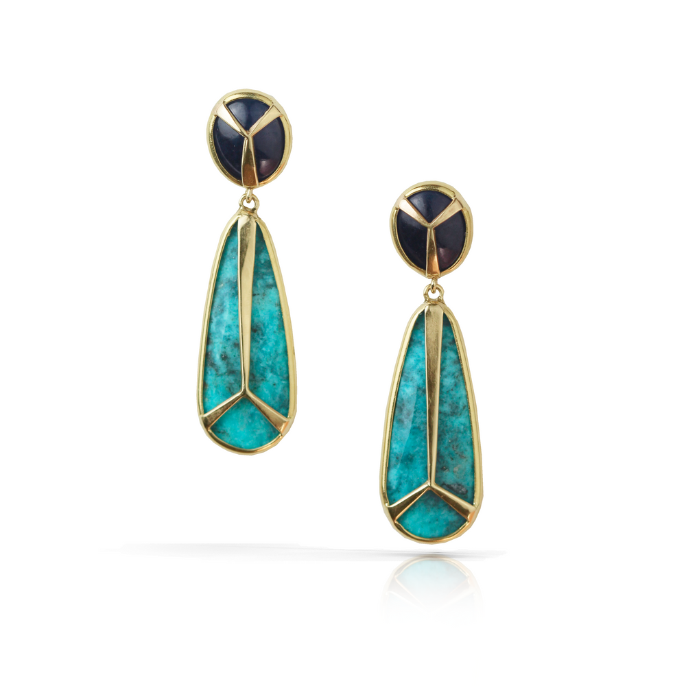 Medley Earrings in Sapphire, Turquoise, & 14k Gold