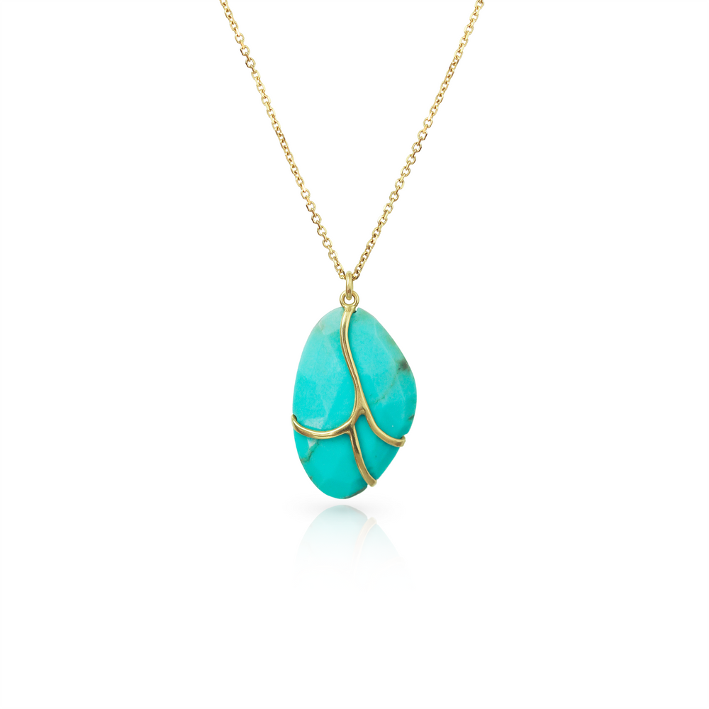Butterfly Pendant in Turquoise and 18k Gold