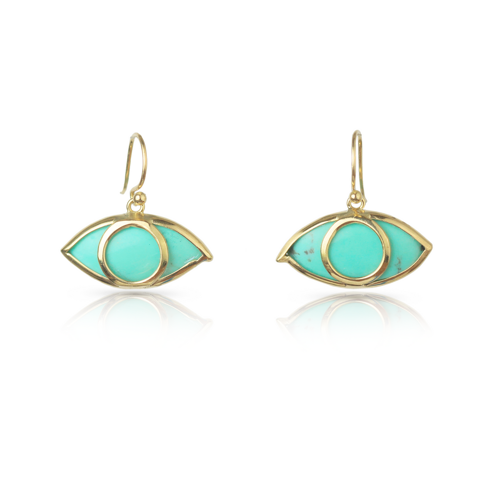 Third Eye Earrings in Turquoise and 18k Gold
