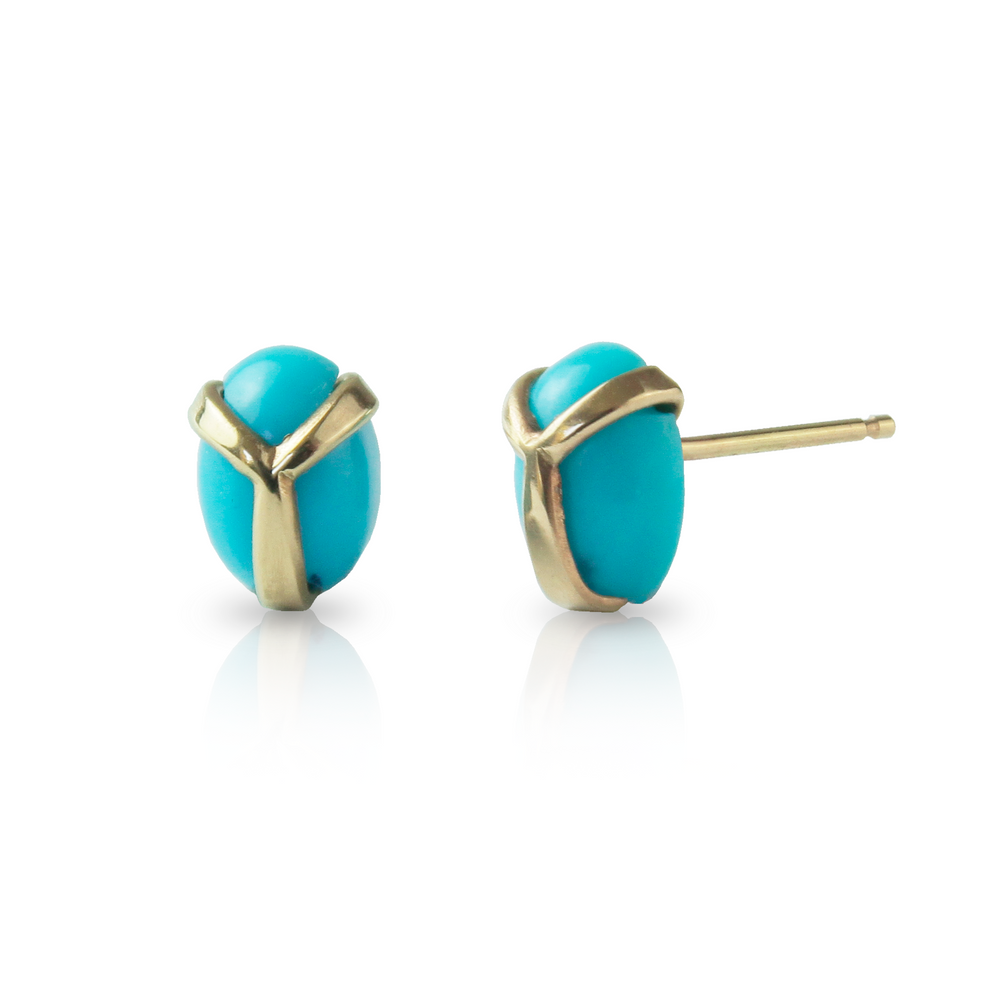 Lucky Scarab Stud Earring in Turquoise & 14k Gold