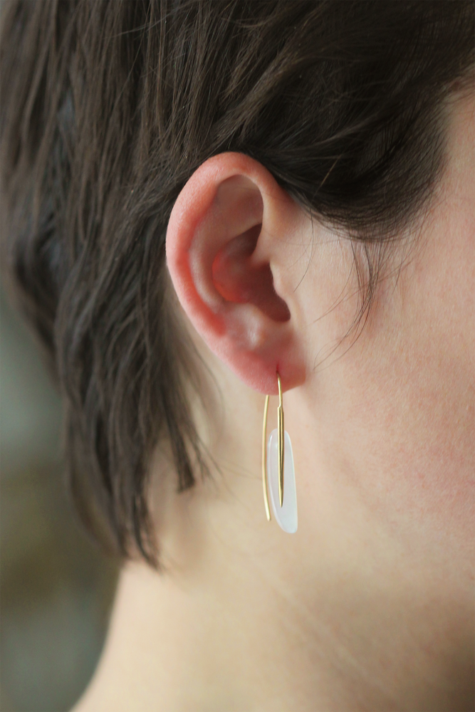 Feather Earrings in White Moonstone and 18k Gold