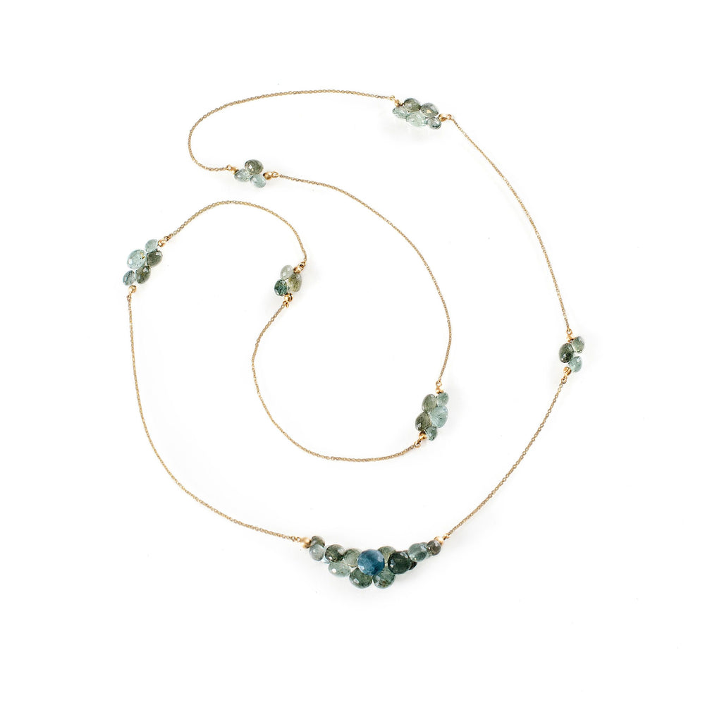 Caviar Eternity Necklace in Moss Aquamarine and 14k Gold