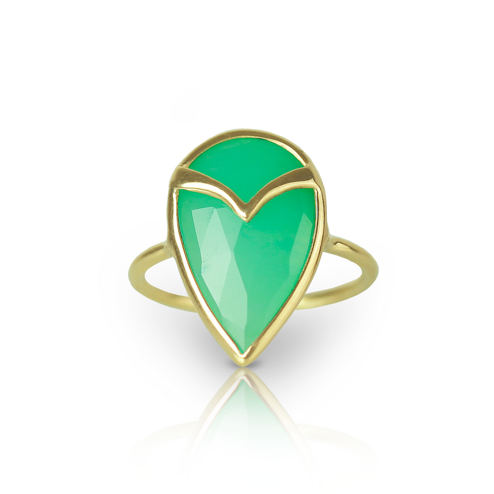 Owl Ring in Chrysoprase and 18k Gold