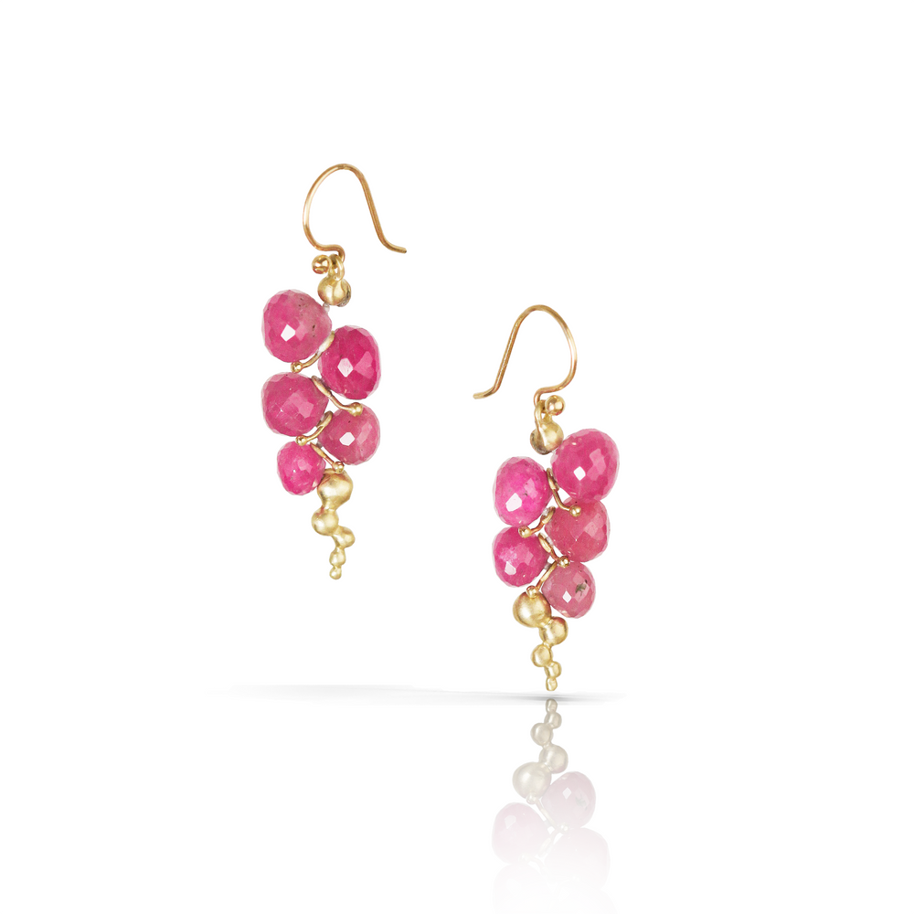 Small Caviar Earrings in Ruby and 14k Gold
