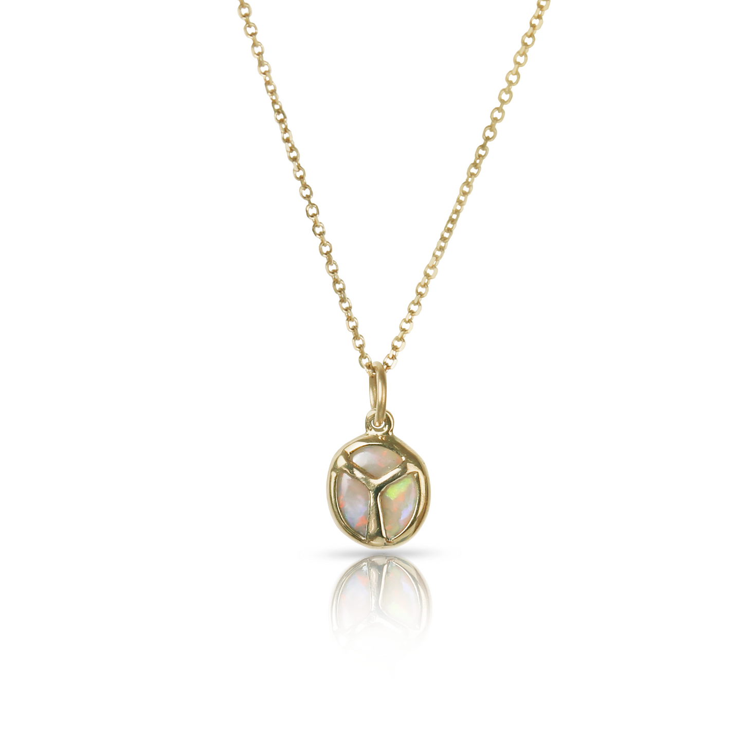 Lucky Scarab Charm in White Opal and 14k Gold