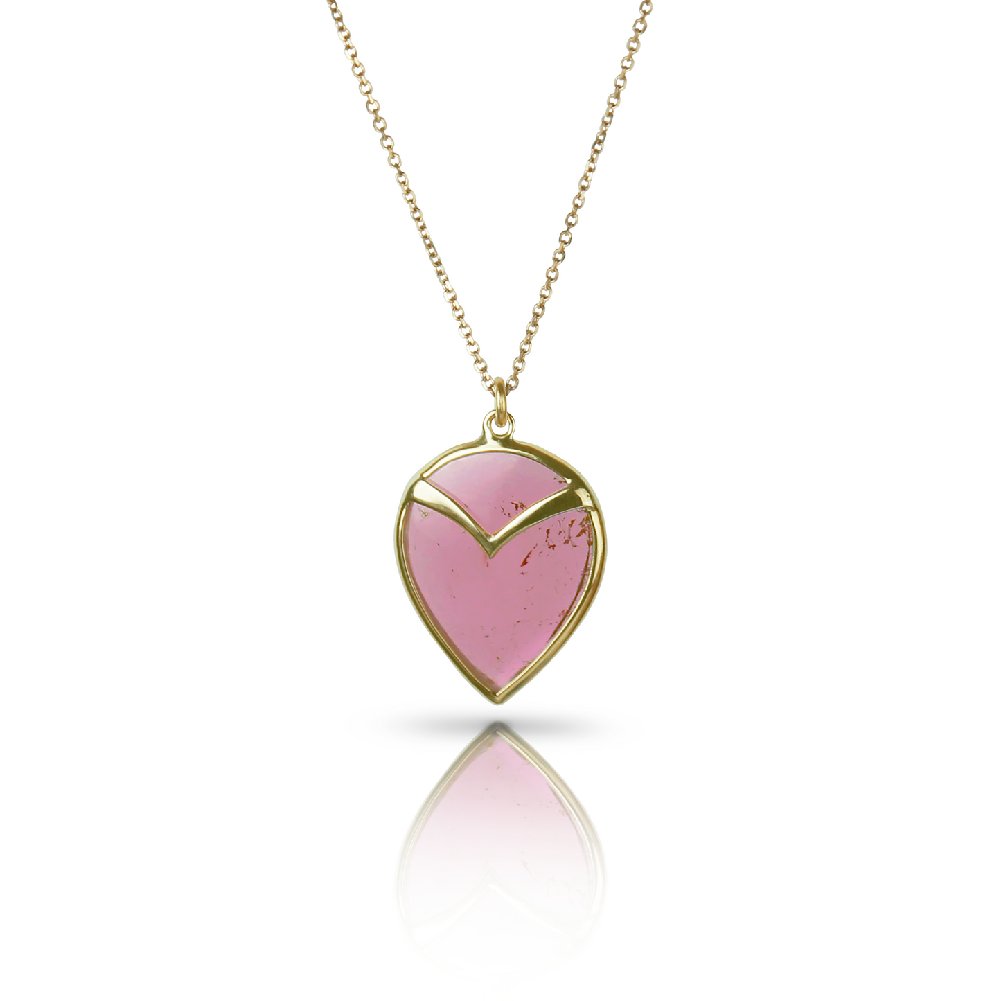 Gold Necklace with Bezel set pink tourmaline Stone, on a Gold Chain